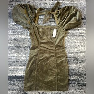 NWT PILCRO by ANTHROPOLOGIE Puff Sleeve Square Neck Corduroy Mini Dress